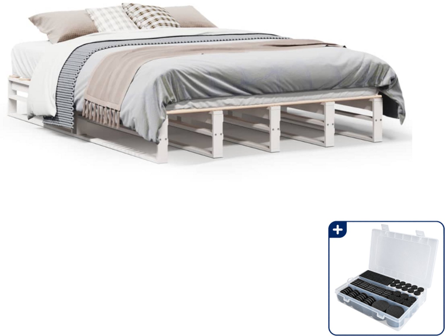 vidaXL bedframe - Queensize - 160 x 200 cm - massief grenenhout - wit - Inclusief antikrasvilt 177-delig