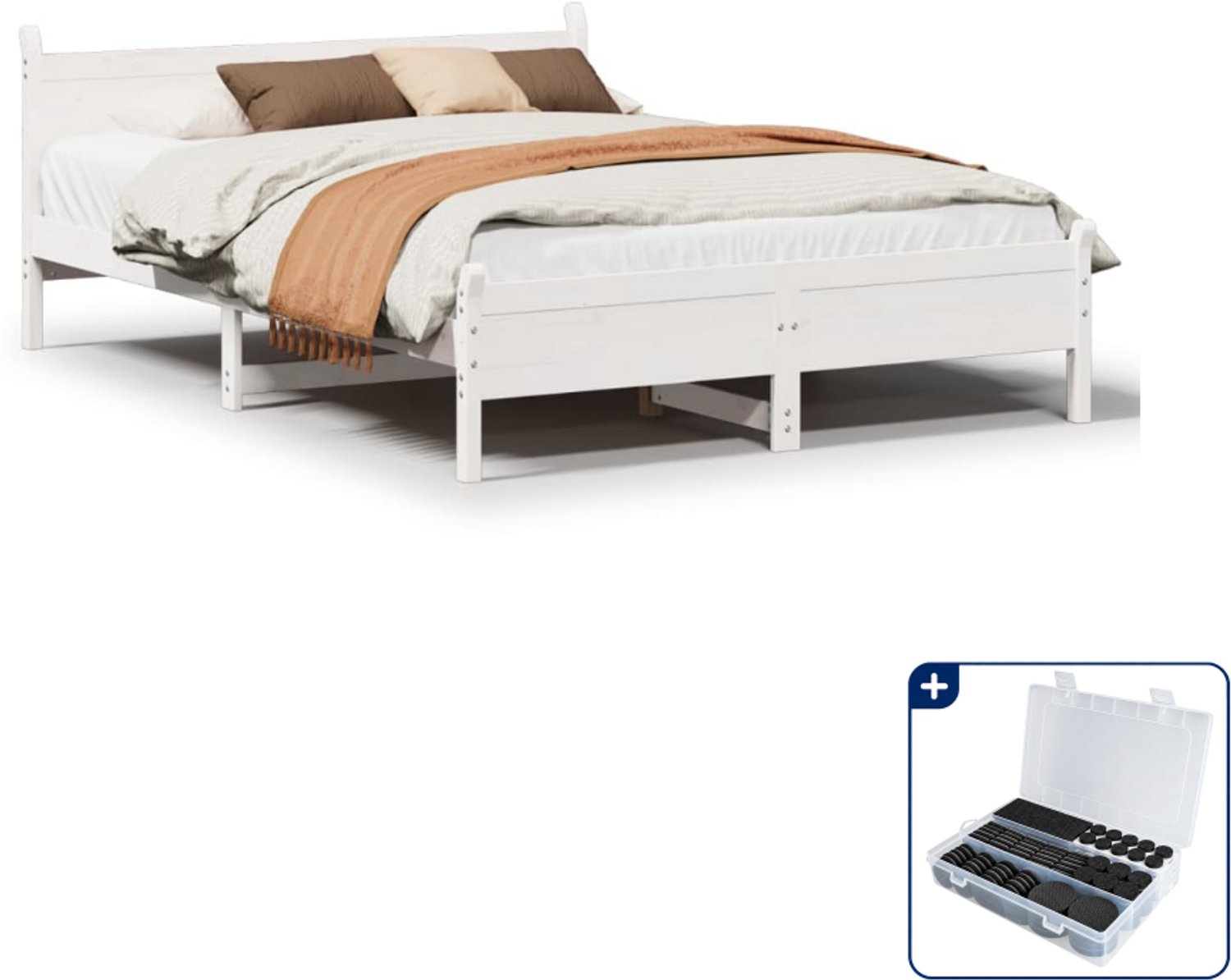 vidaXL bedframe 140 x 190 cm - massief grenenhout - wit - Inclusief antikrasvilt 177-delig