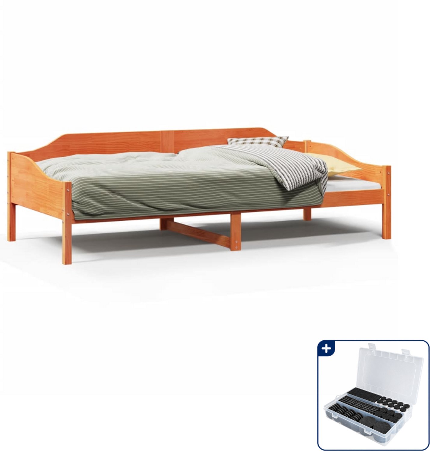 vidaXL bedframe - 90 x 200 cm - massief grenenhout - wasbruin - Inclusief antikrasvilt 177-delig