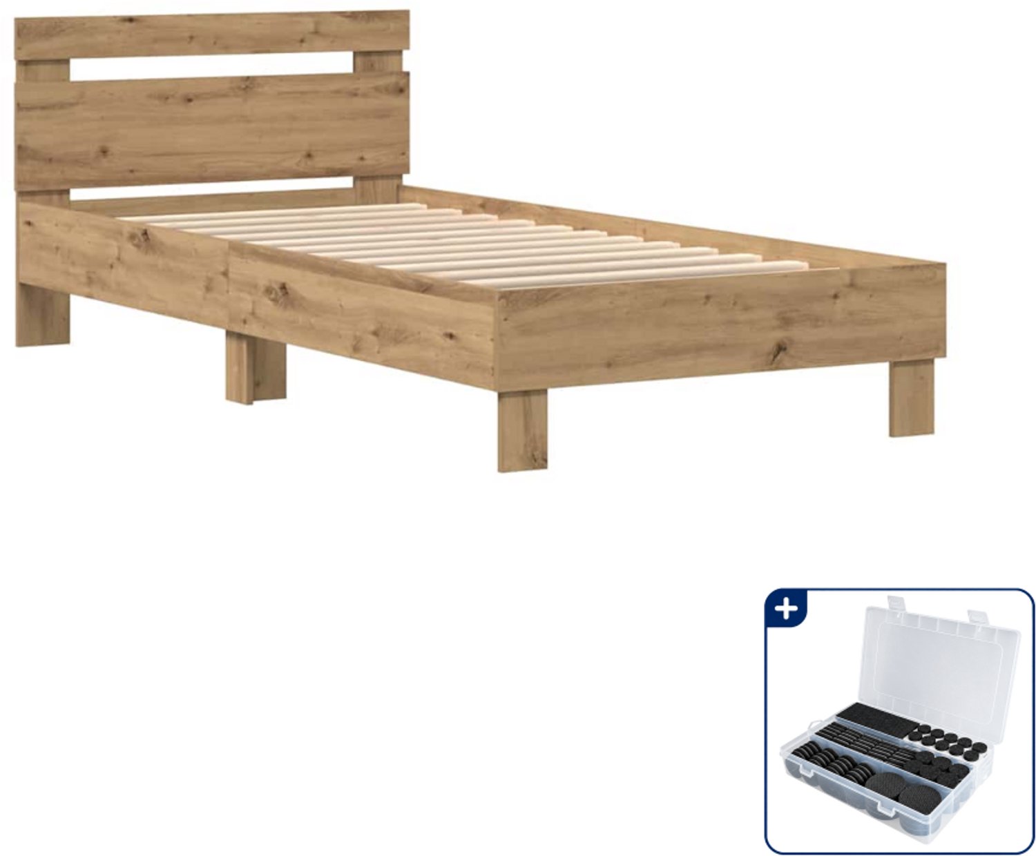 vidaXL Bedframe - 90 x 200 cm - bewerkt hout - artisan eiken - Inclusief antikrasvilt 177-delig Bruin