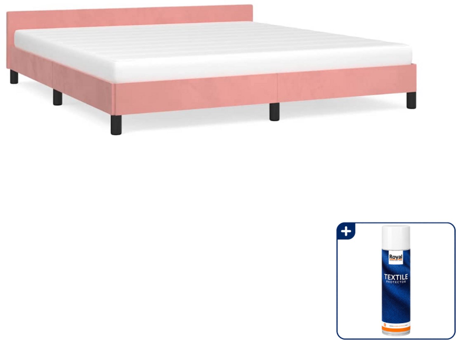 vidaXL Bedframe - Kingsize - 180 x 200 cm - fluweel - roze - Inclusief textielbeschermer 500 ml