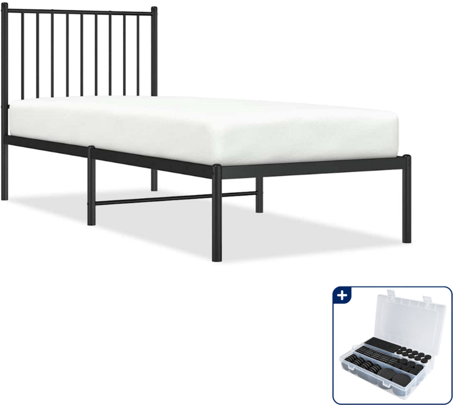 vidaXL Bedframe met hoofdbord - 75 x 190 cm - staal - zwart - Inclusief antikrasvilt 177-delig