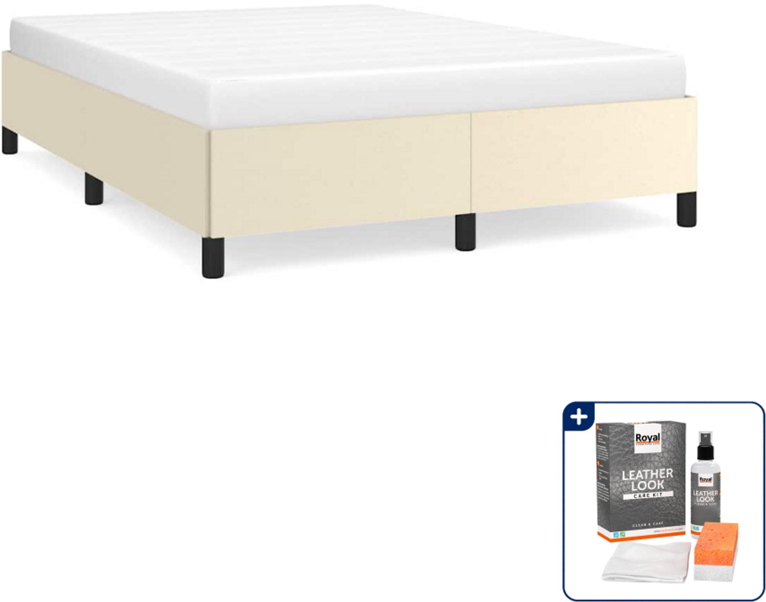 vidaXL bedframe - 140 x 190 cm - kunstleer - crème - Inclusief onderhoudsset voor kunstleer 150 ml
