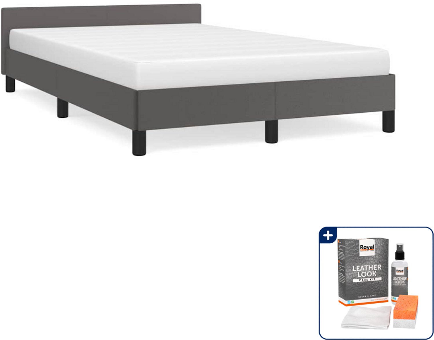 vidaXL bedframe - 120 x 200 cm - kunstleer - grijs - Inclusief onderhoudsset voor kunstleer 150 ml