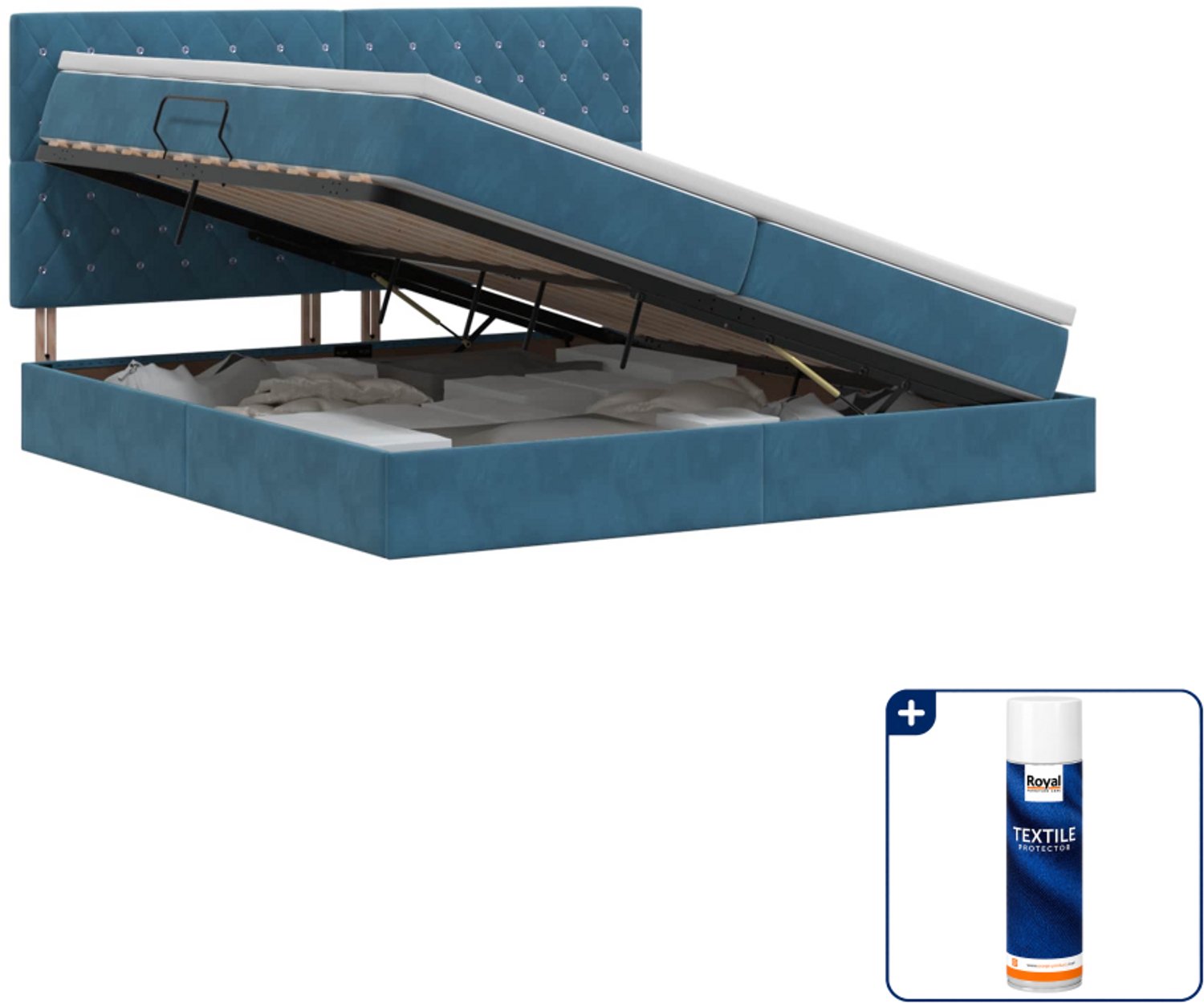 vidaXL Opbergbed met matras - 200 x 200 cm - fluweel - donkerblauw - Inclusief textielbeschermer 500 ml