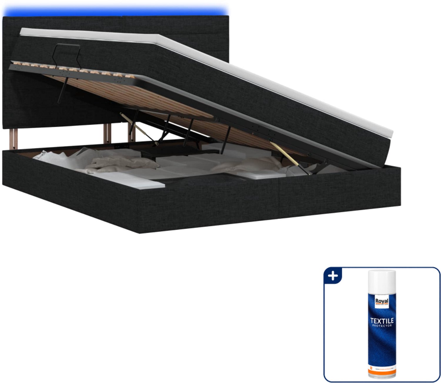 vidaXL led opslagbed met matras - 140 x 190 cm - zwart - Inclusief textielbeschermer 500 ml
