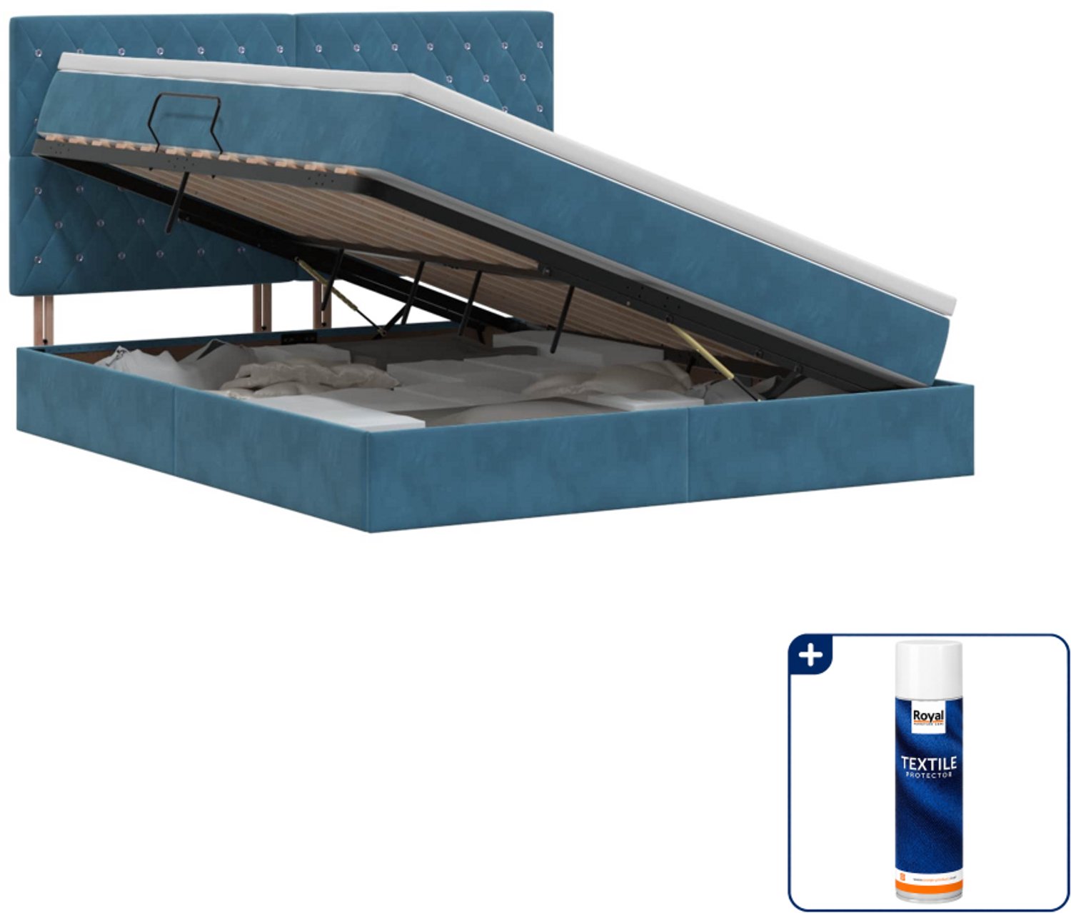 vidaXL Queensize opbergbed met matras - 160 x 200 cm - donkerblauw - Inclusief textielbeschermer 500 ml
