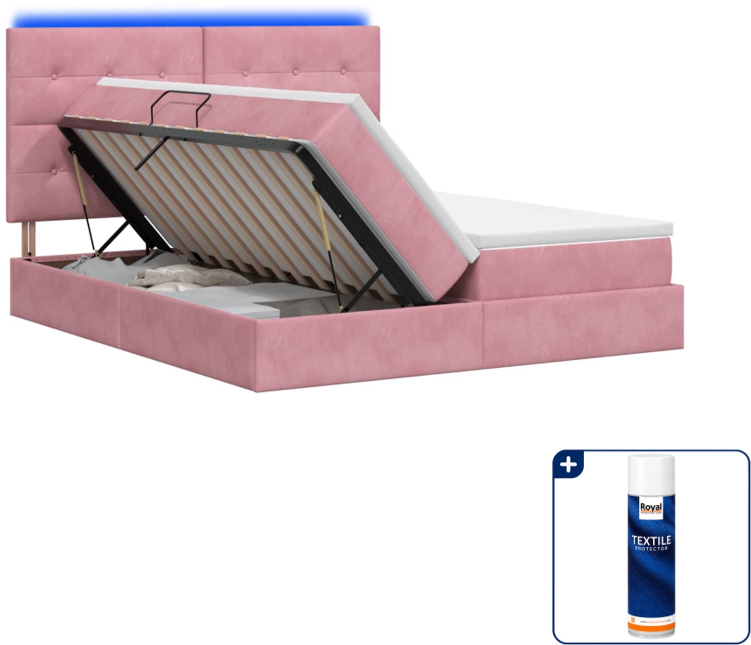 vidaXL LED opbergbed - Kingsize - 180 x 200 cm - roze - Inclusief textielbeschermer 500 ml