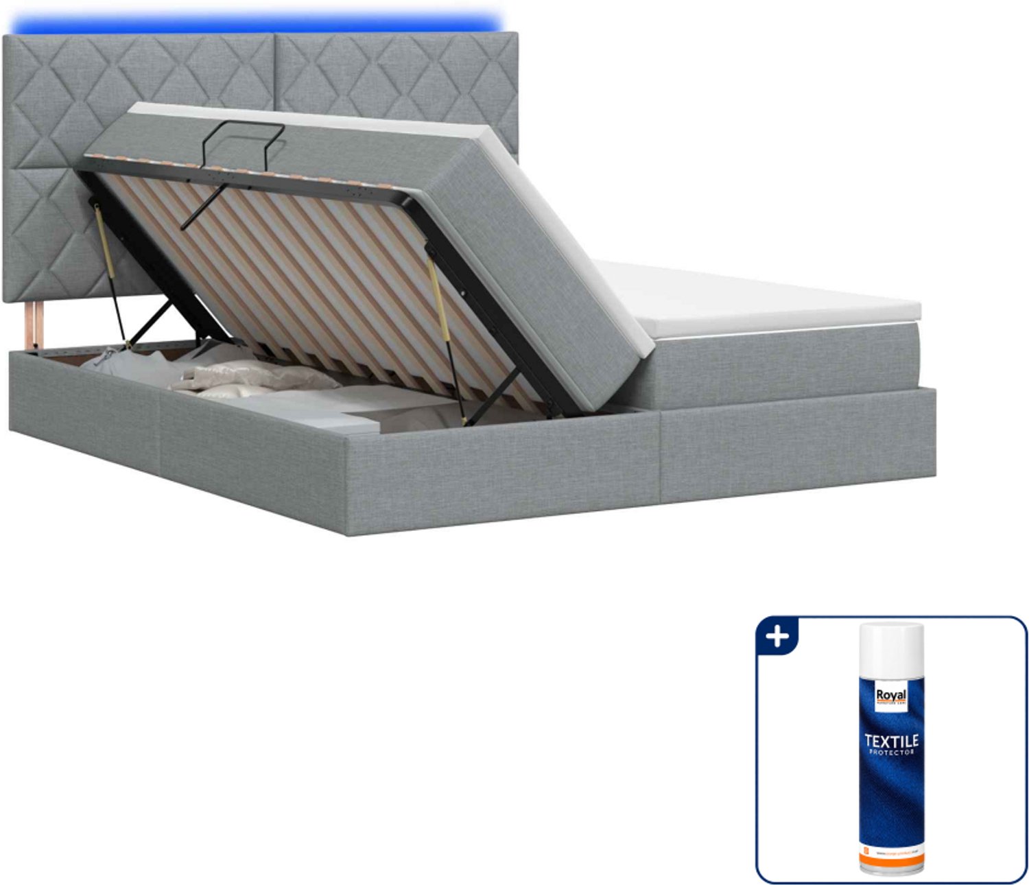 vidaXL led opslagbed met matras - 200 x 200 cm - lichtgrijs - Inclusief textielbeschermer 500 ml