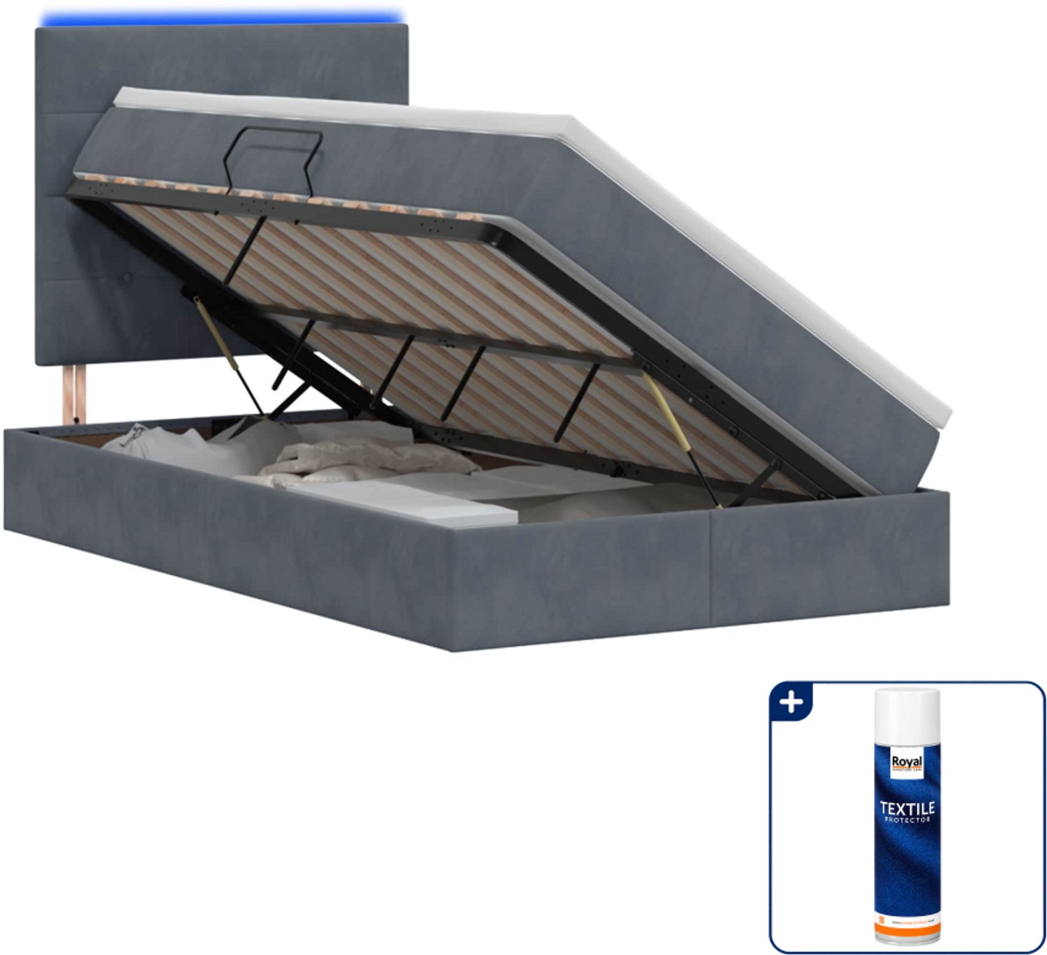 vidaXL led opslagbed met matras - 120 x 200 cm - fluweel - donkergrijs - Inclusief textielbeschermer 500 ml Donker Grijn