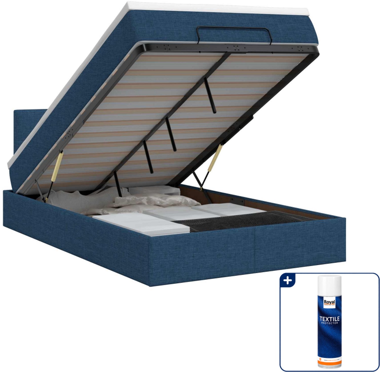 vidaXL Ottoman bed met matras 120 x 200 cm - blauw - Inclusief textielbeschermer 500 ml