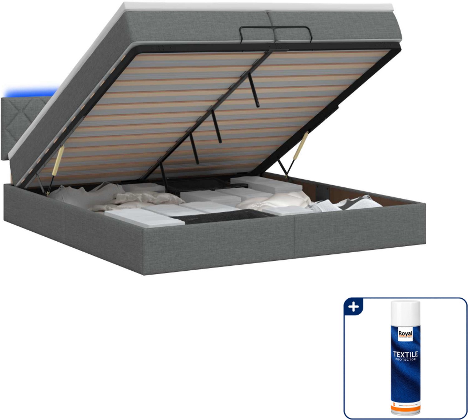 vidaXL ottoman bed - 200 x 200 cm - donkergrijs - Inclusief textielbeschermer 500 ml