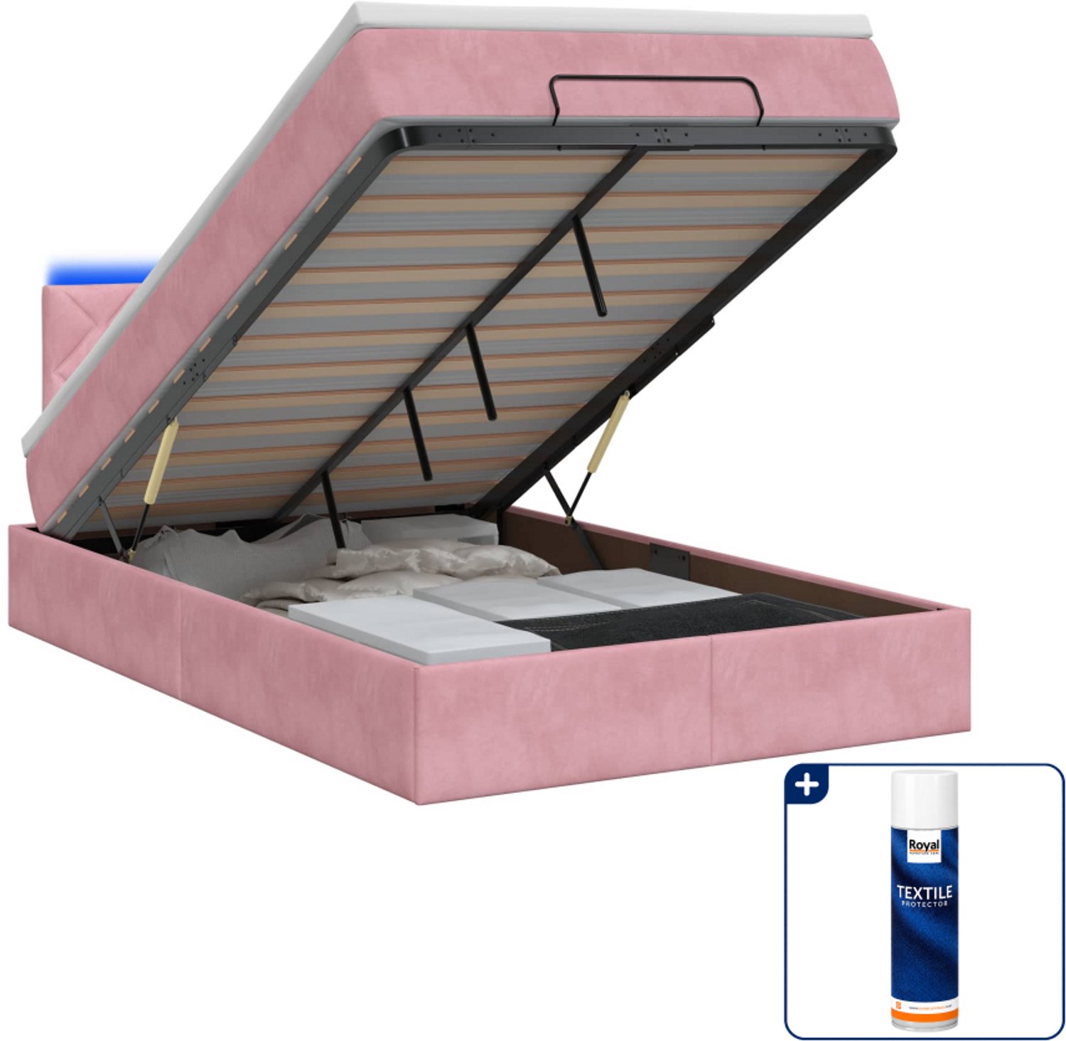 vidaXL ottoman bed - 120 x 200 cm - roze - Inclusief textielbeschermer 500 ml