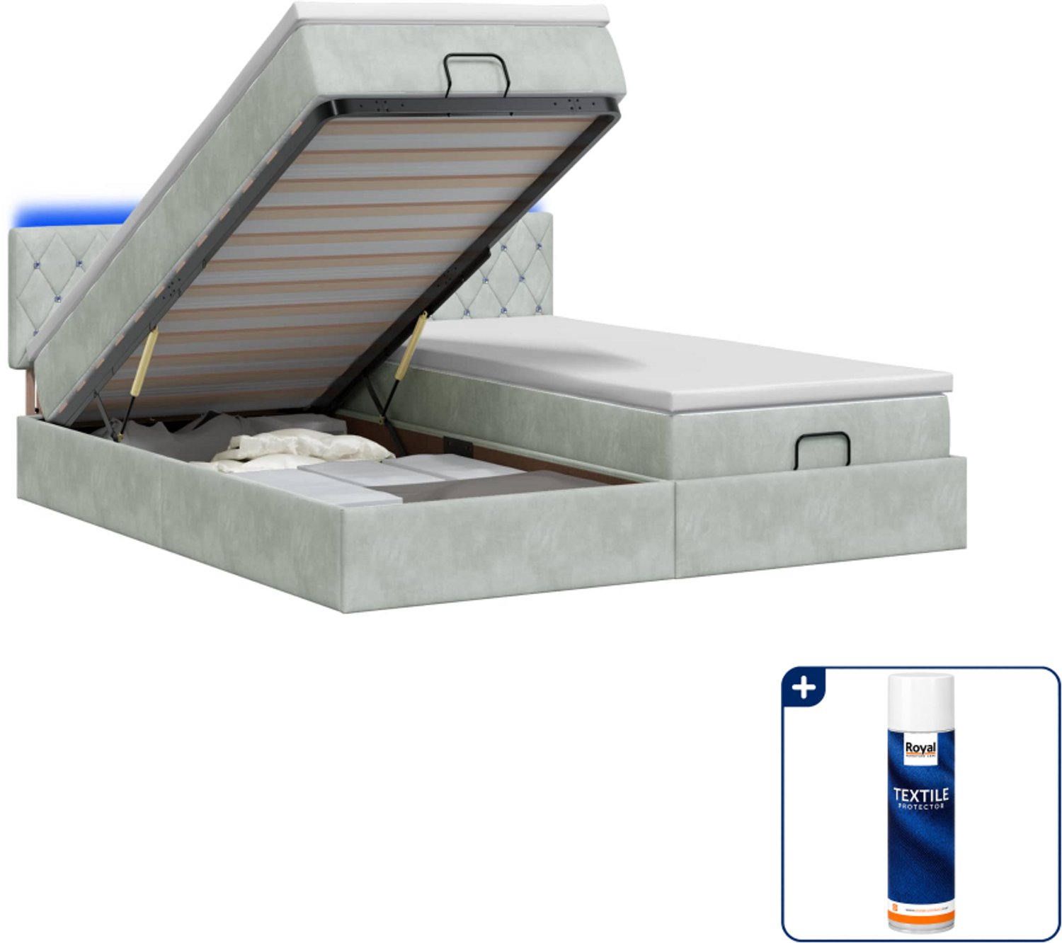 vidaXL ottoman bed - 200 x 200 cm - lichtgrijs - Inclusief textielbeschermer 500 ml
