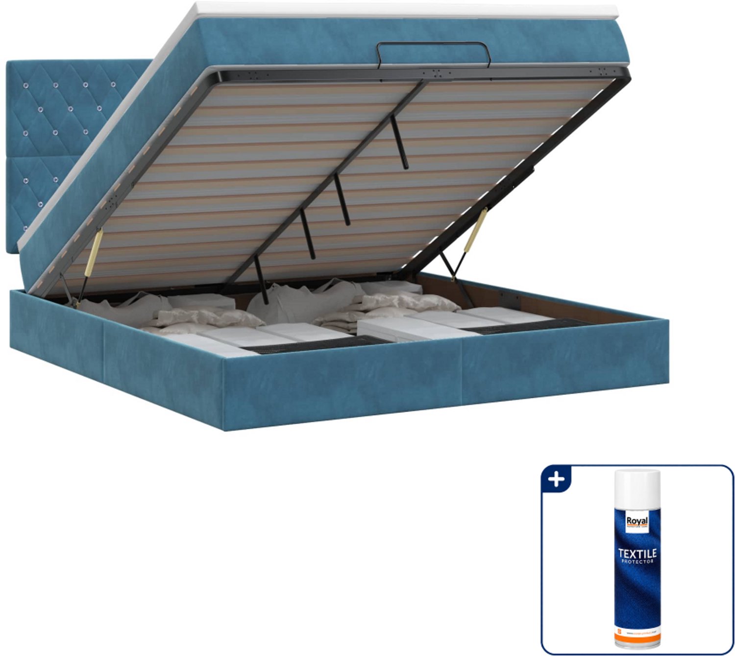 vidaXL Ottoman bed Kingsize - 180 x 200 cm - donkerblauw - Inclusief textielbeschermer 500 ml