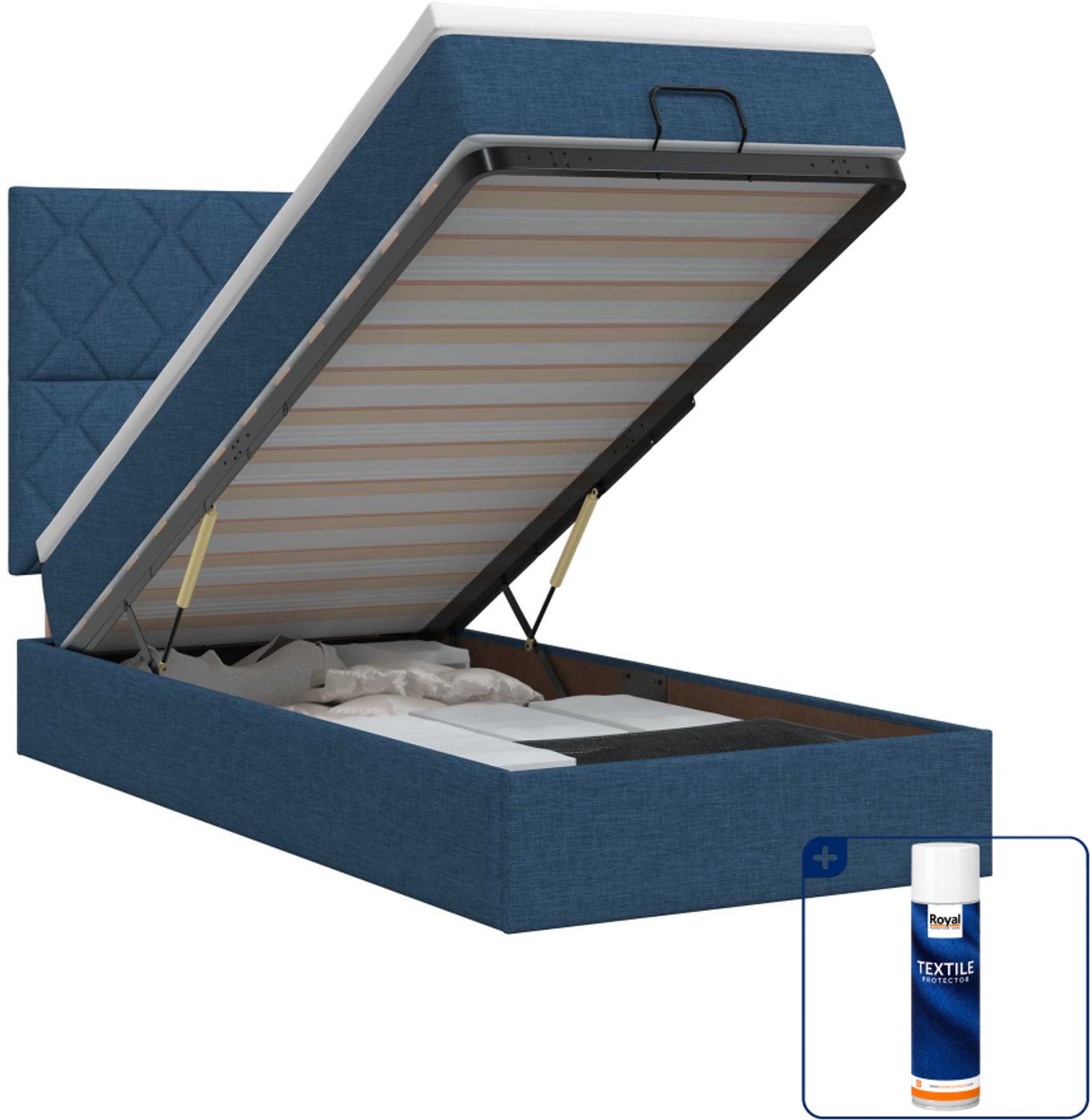 vidaXL ottoman bed - 90 x 200 cm - stof - blauw - Inclusief textielbeschermer 500 ml