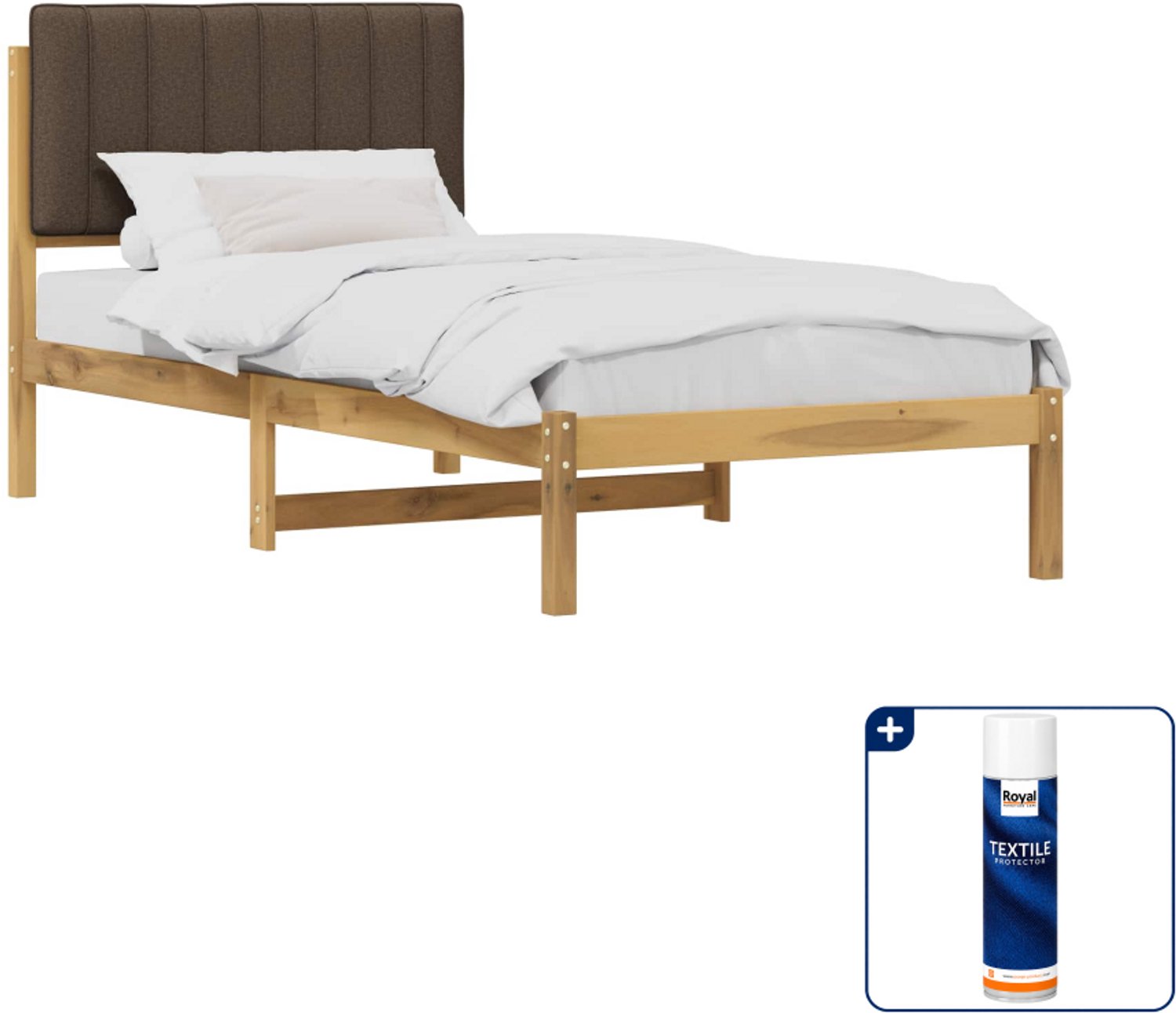 vidaXL Bedframe - 90 x 190 cm - massief acaciahout - whitewash en taupe - Inclusief textielbeschermer 500 ml Bruin