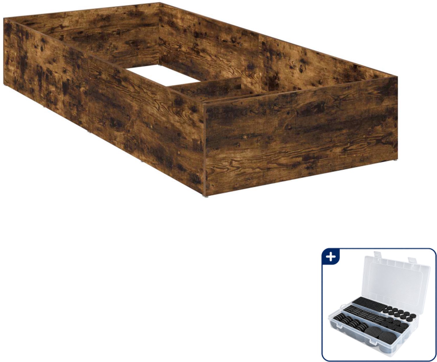 vidaXL bedombouw - 90 x 200 cm - bewerkt hout - gerookt eiken - Inclusief antikrasvilt 177-delig Bruin