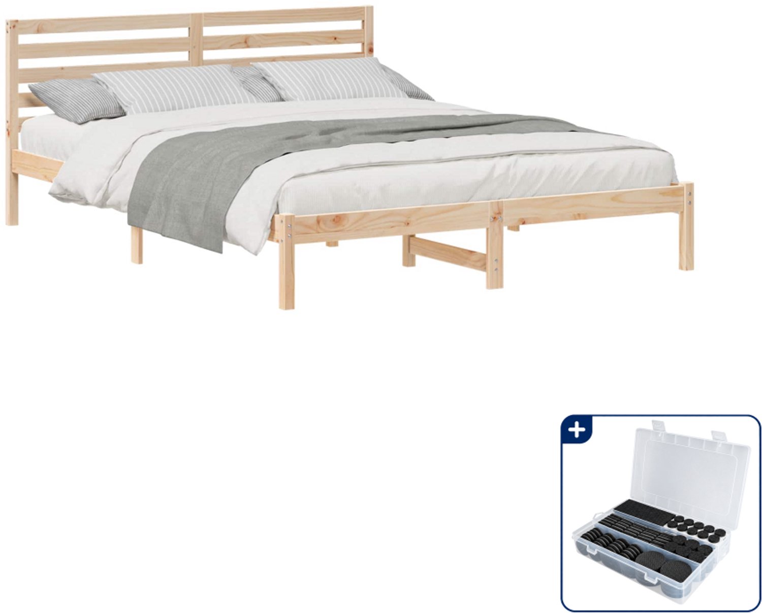 vidaXL bedframe met hoofdeinde - queensize - 160 x 210 cm - bruin - Inclusief antikrasvilt 177-delig