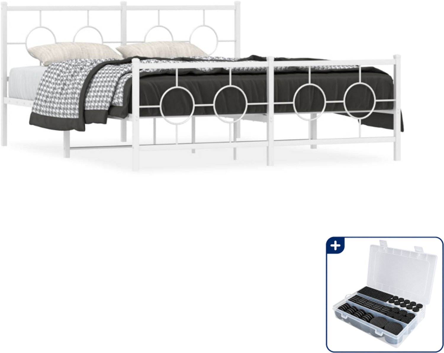 vidaXL bedframe - 150 x 200 cm - staal - wit - Inclusief antikrasvilt 177-delig