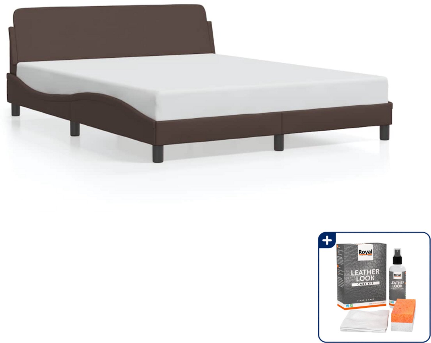 vidaXL Dover bedframe - Queensize - 160 x 200 cm - bruin - Inclusief onderhoudsset voor kunstleer 150 ml