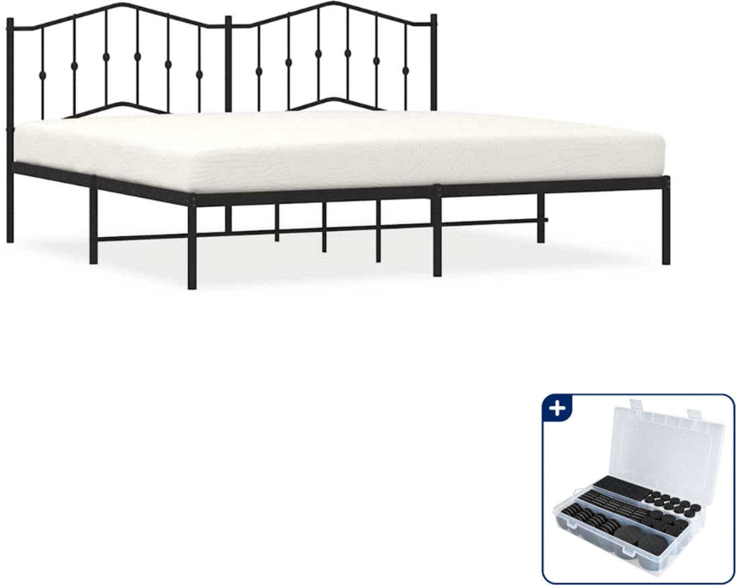 vidaXL Bedframe met hoofdbord - 193 x 203 cm - staal - zwart - Inclusief antikrasvilt 177-delig