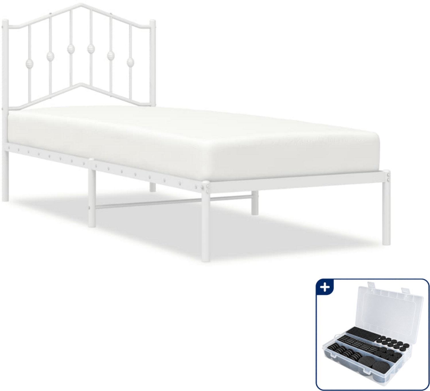 vidaXL bedframe met hoofdbord - 75 x 190 cm - staal - wit - Inclusief antikrasvilt 177-delig