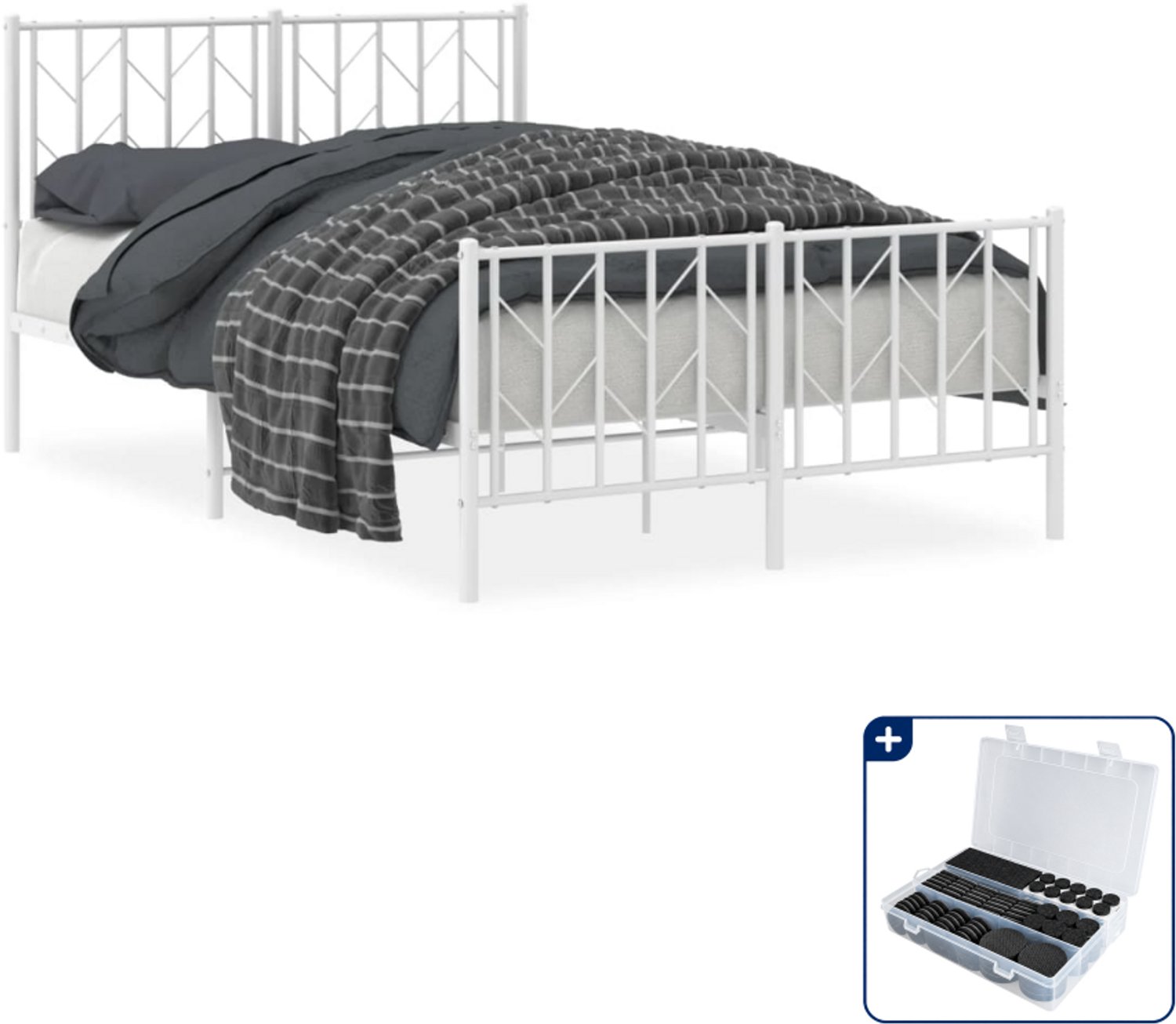 vidaXL bedframe 120 x 190 cm - staal - wit - Inclusief antikrasvilt 177-delig