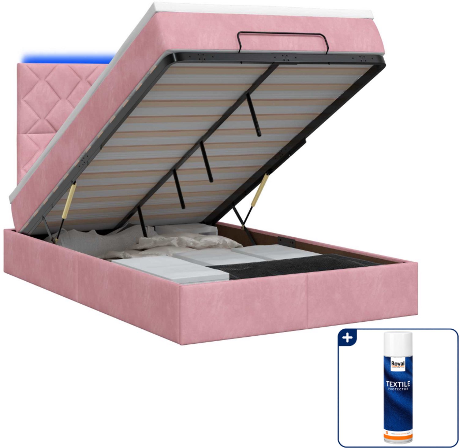 vidaXL ottoman bed - 120 x 200 cm - roze - Inclusief textielbeschermer 500 ml