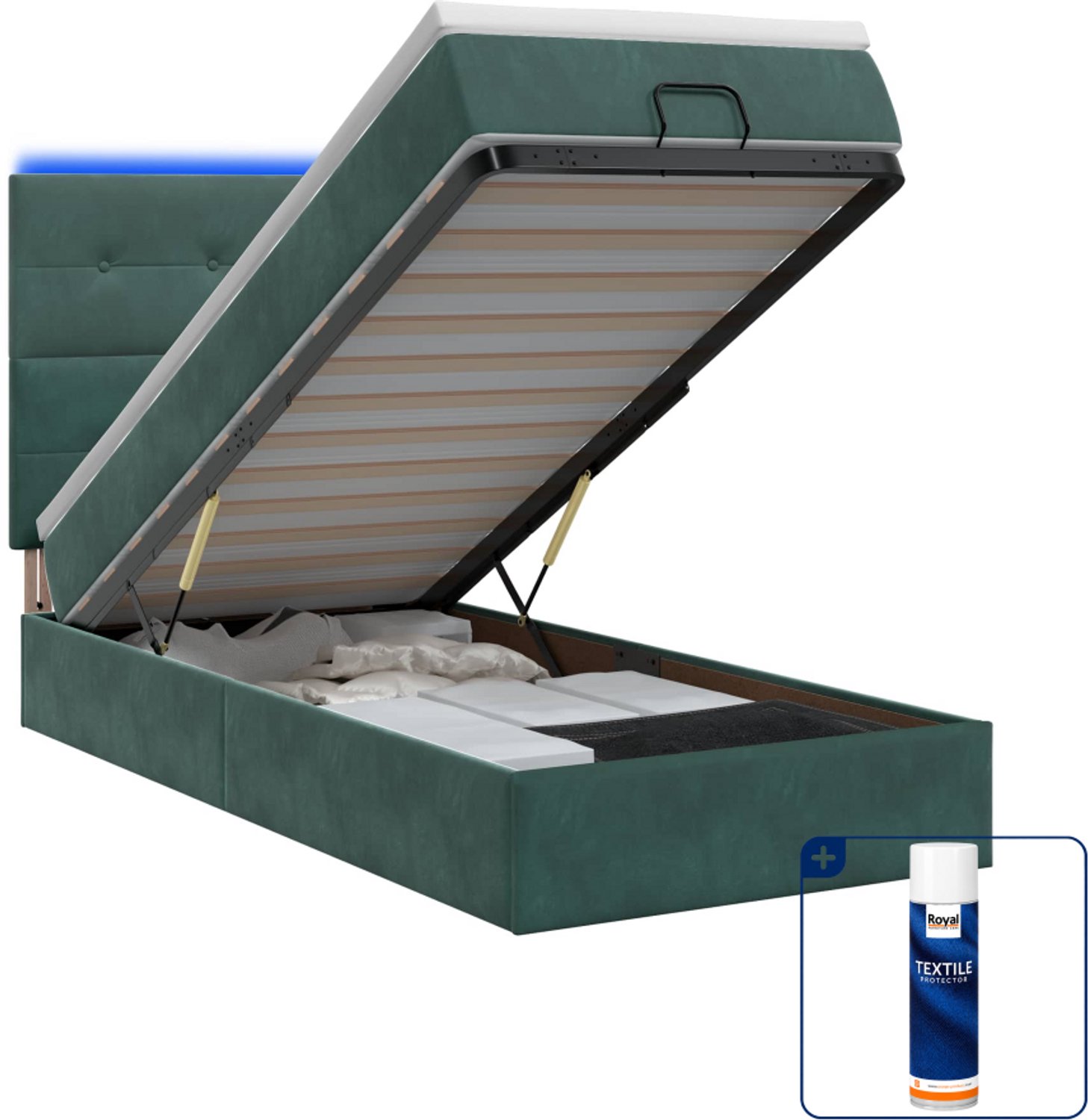 vidaXL Ottoman bed met matras en led - 80 x 200 cm - donkergroen - Inclusief textielbeschermer 500 ml