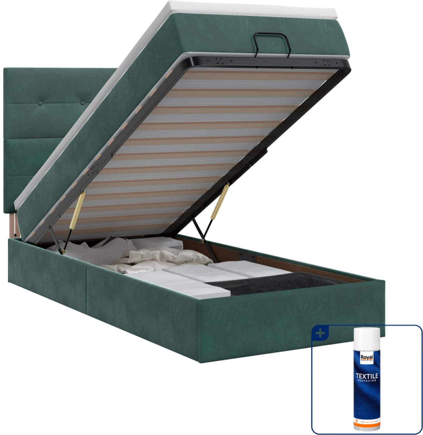 vidaXL ottoman bed met matras - 90 x 200 cm - fluweel - donkergroen - Inclusief textielbeschermer 500 ml
