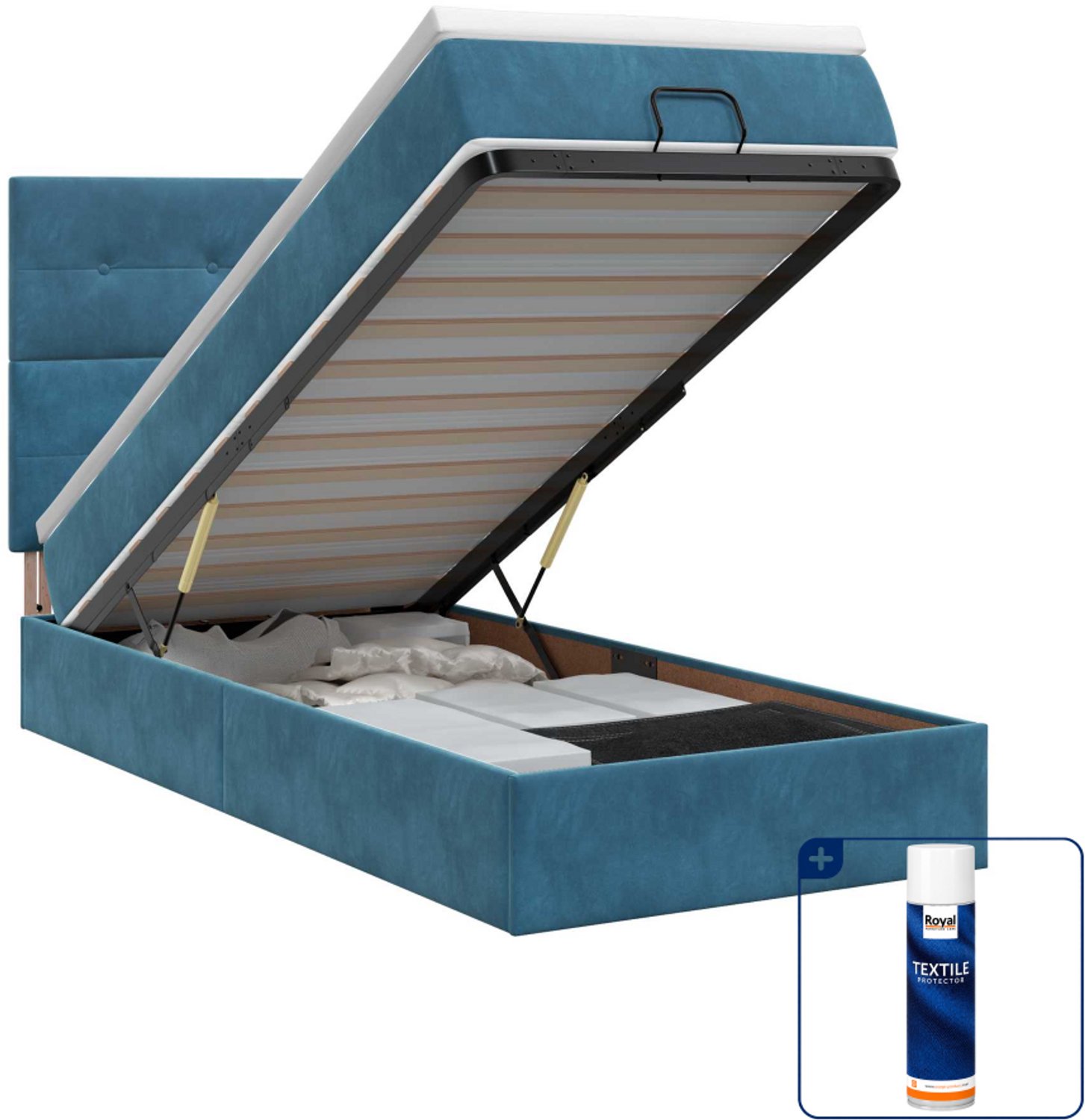 vidaXL ottoman bed - 90 x 200 cm - fluweel - donkerblauw - Inclusief textielbeschermer 500 ml