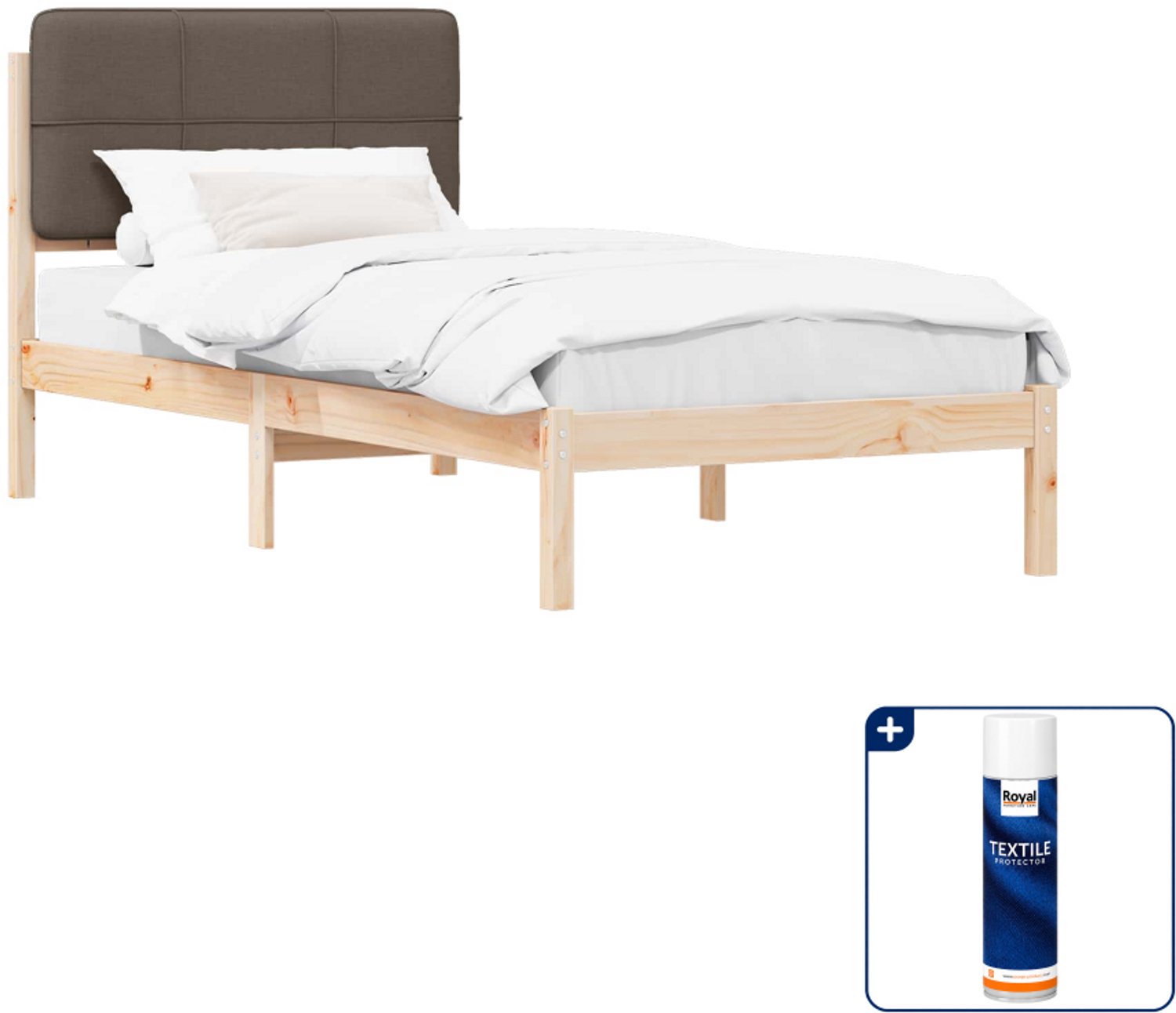 vidaXL bedframe - 90 x 190 cm - massief grenenhout - taupe - Inclusief textielbeschermer 500 ml