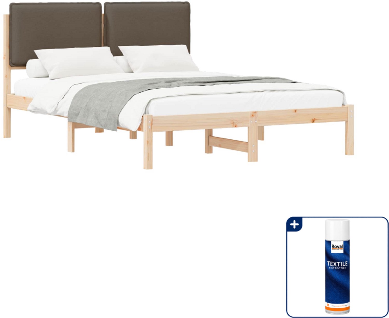 vidaXL bedframe - 120 x 190 cm - massief grenenhout - taupe - Inclusief textielbeschermer 500 ml