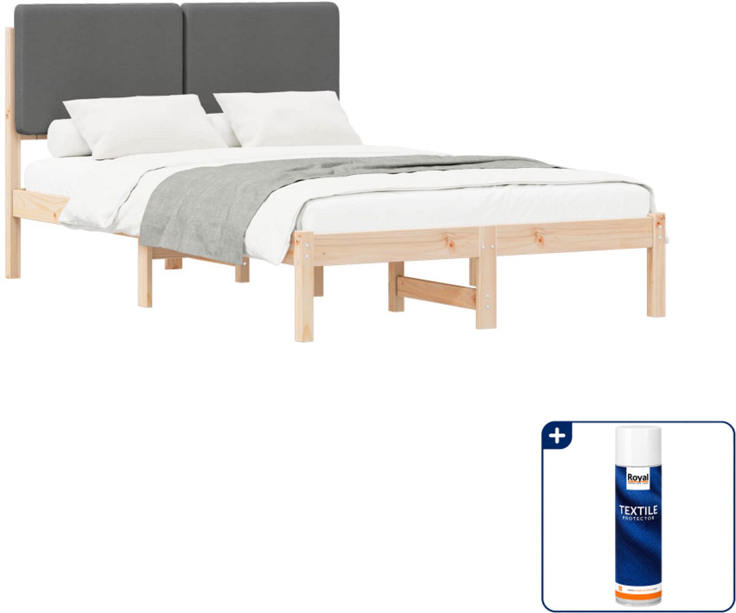 vidaXL Bedframe - 120 x 190 cm - donkergrijs - Inclusief textielbeschermer 500 ml