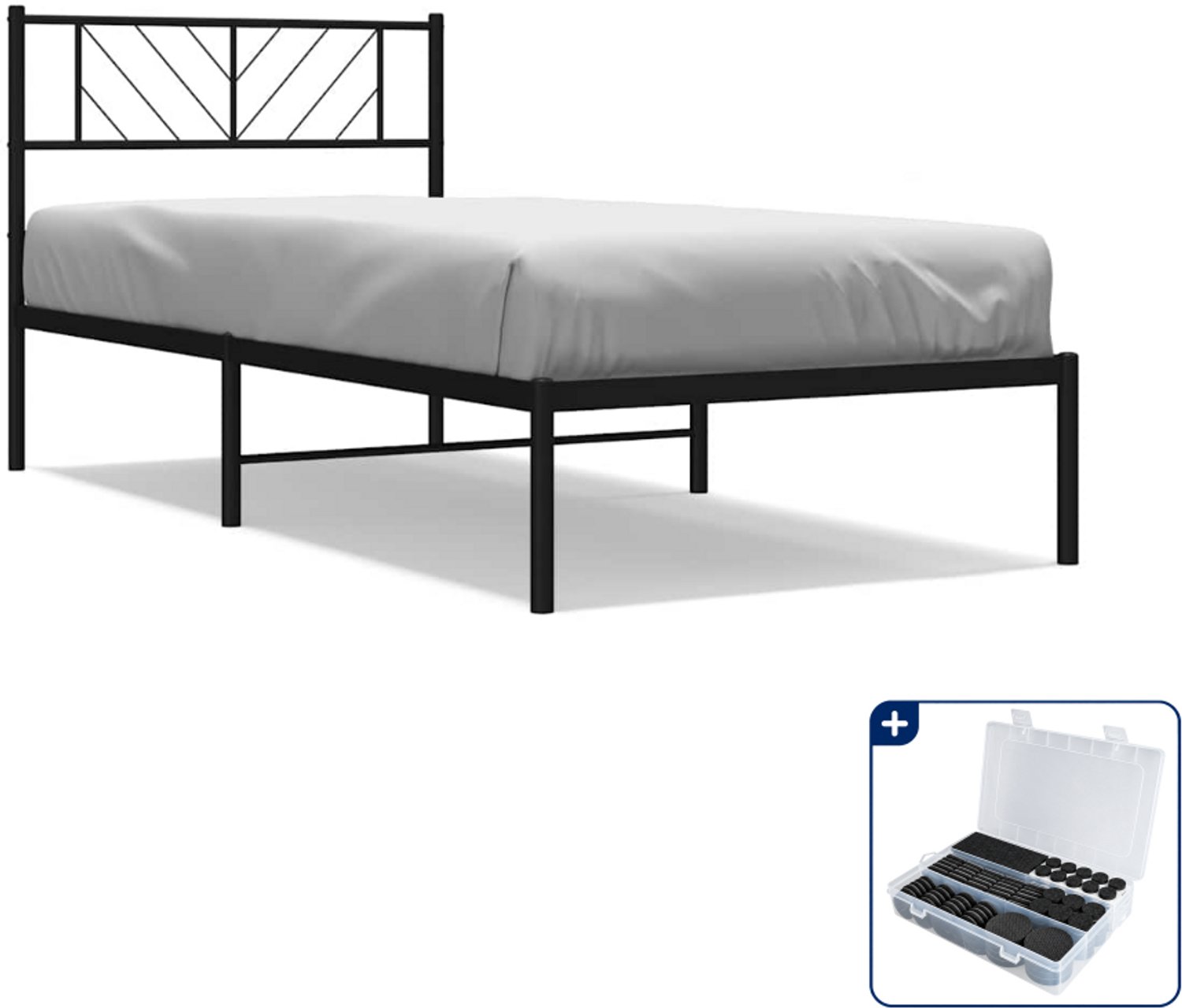 vidaXL bedframe - 107 x 203 cm - staal - zwart - Inclusief antikrasvilt 177-delig