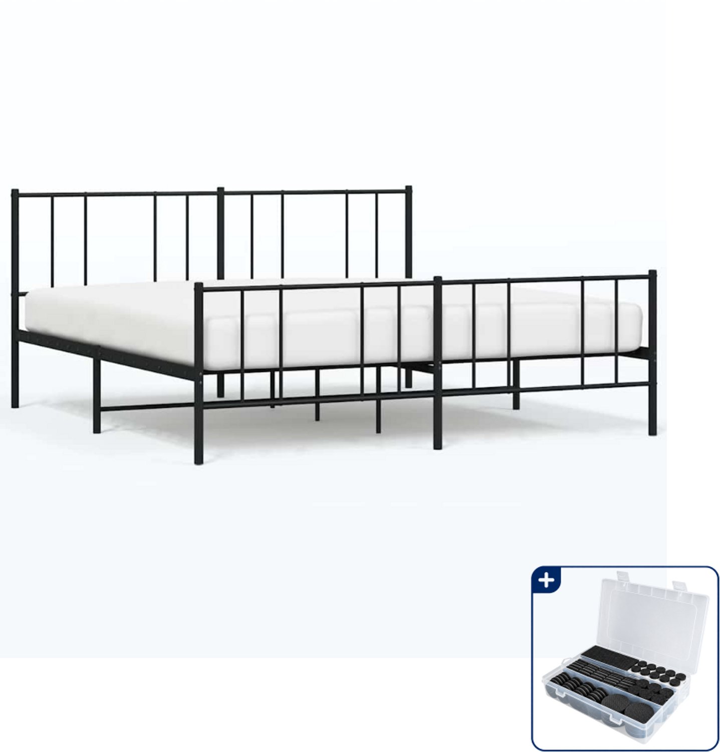 vidaXL Bedframe - 183 x 213 cm - metaal - zwart - Inclusief antikrasvilt 177-delig