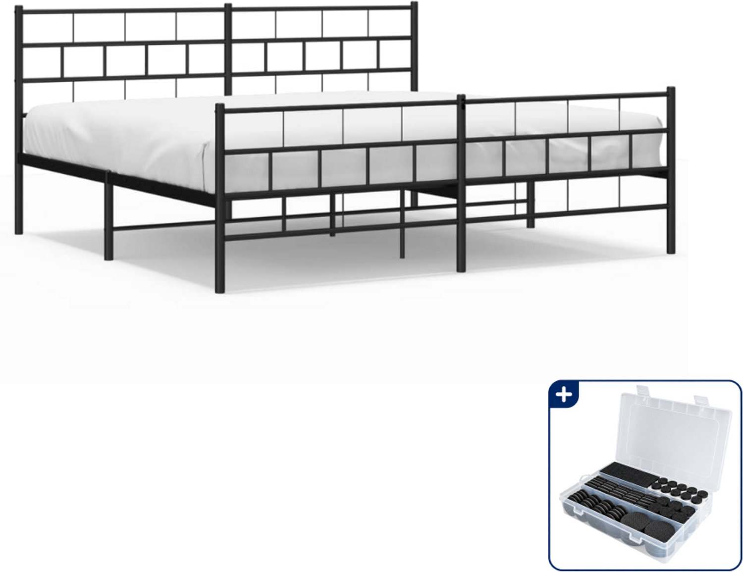 vidaXL bedframe - 200 x 200 cm - staal - zwart - Inclusief antikrasvilt 177-delig