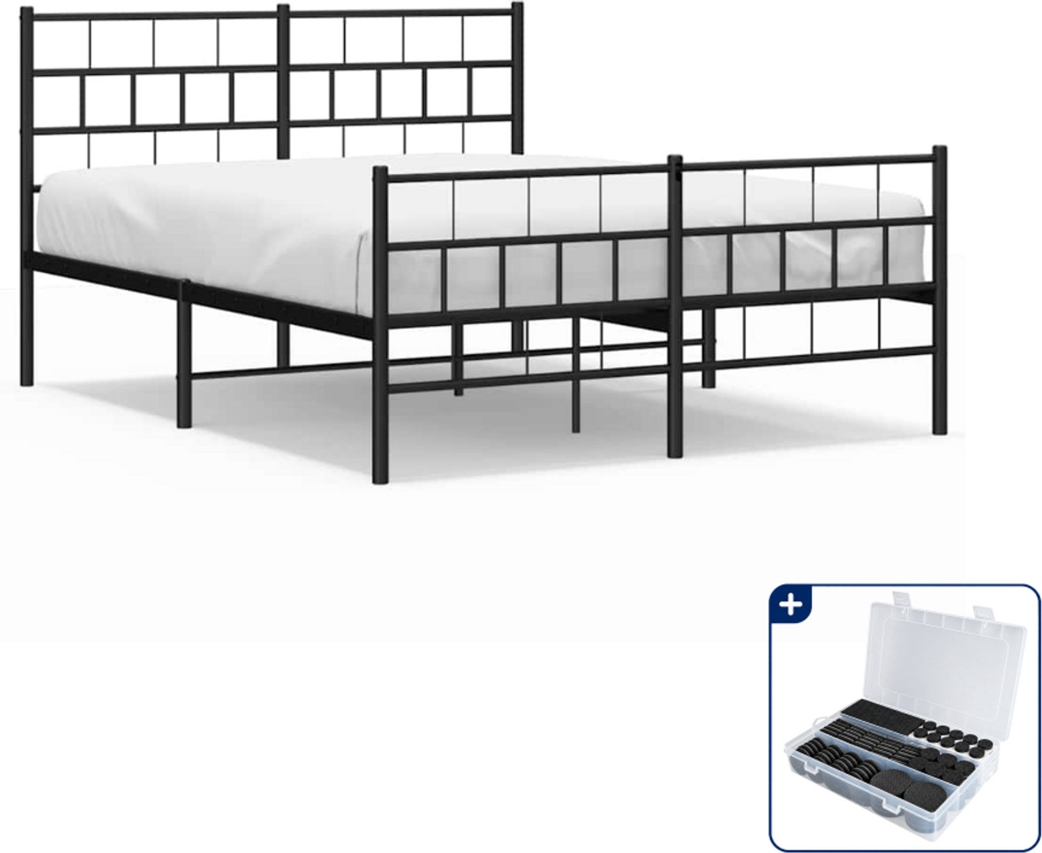 vidaXL bedframe - 150 x 200 cm - metaal - zwart - Inclusief antikrasvilt 177-delig