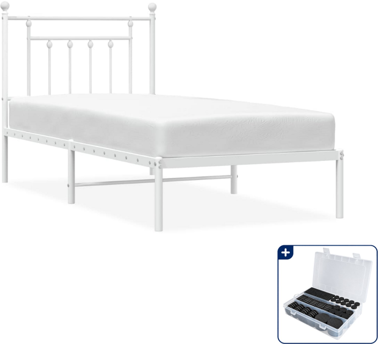 vidaXL bedframe - 80 x 200 cm - staal - wit - Inclusief antikrasvilt 177-delig