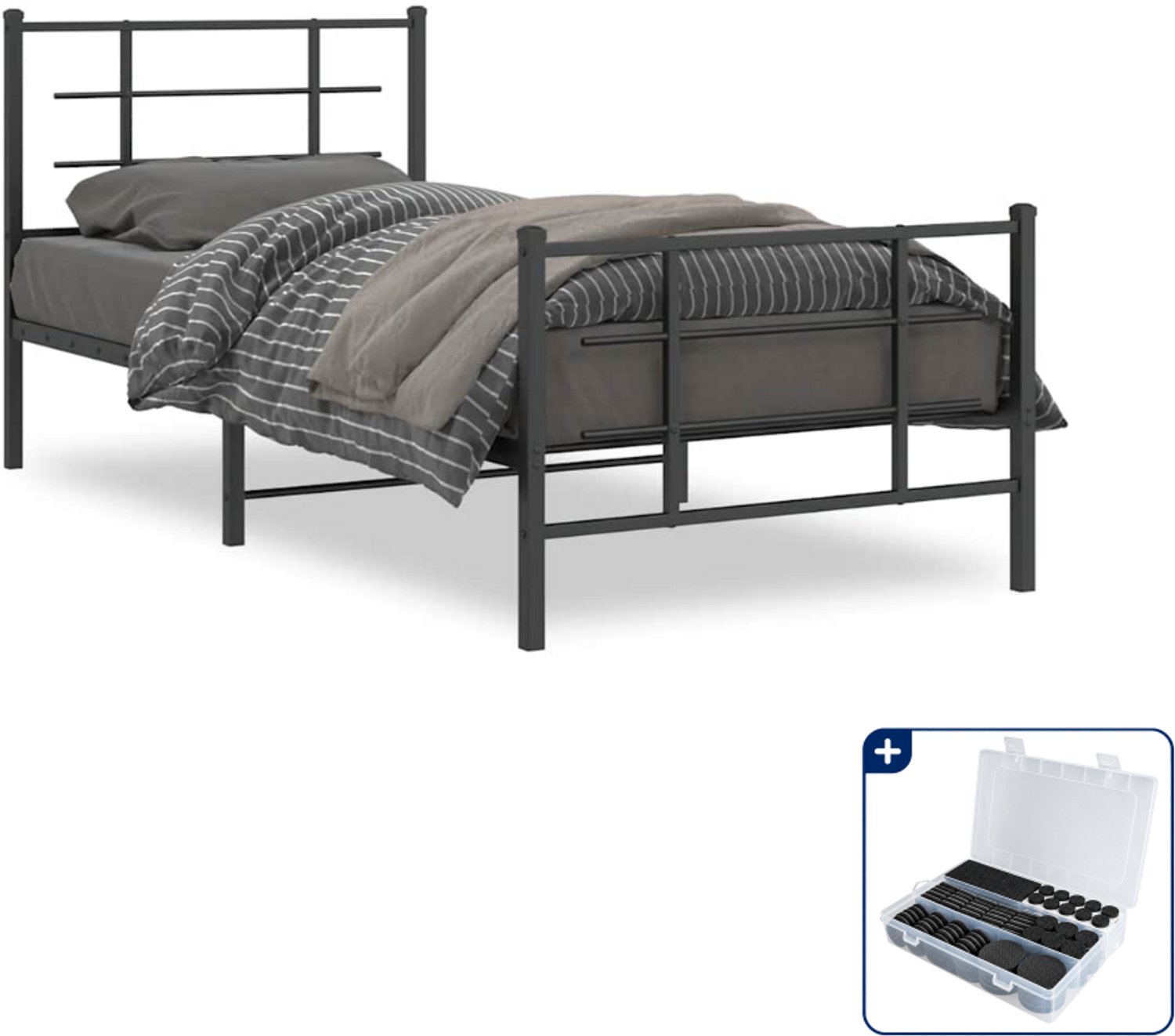 vidaXL bedframe - 90 x 200 cm - staal - zwart - Inclusief antikrasvilt 177-delig