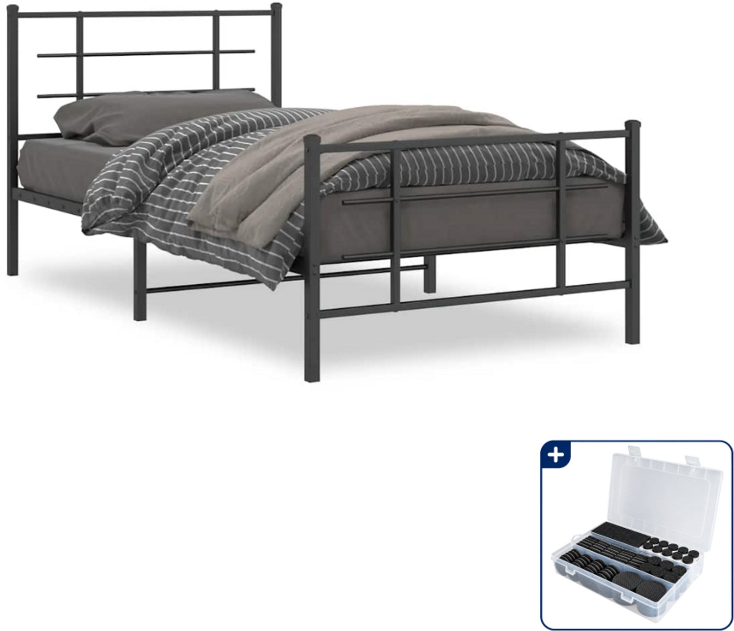 vidaXL bedframe - 107 x 203 cm - staal - zwart - Inclusief antikrasvilt 177-delig