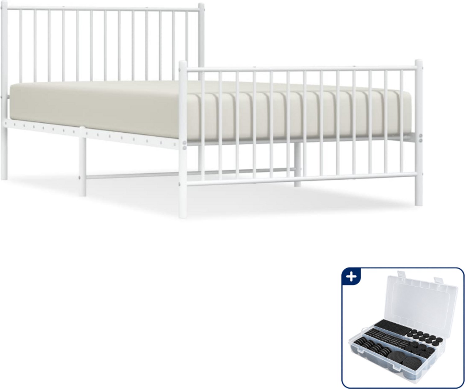 vidaXL bedframe - 107 x 203 cm - metaal - wit - Inclusief antikrasvilt 177-delig