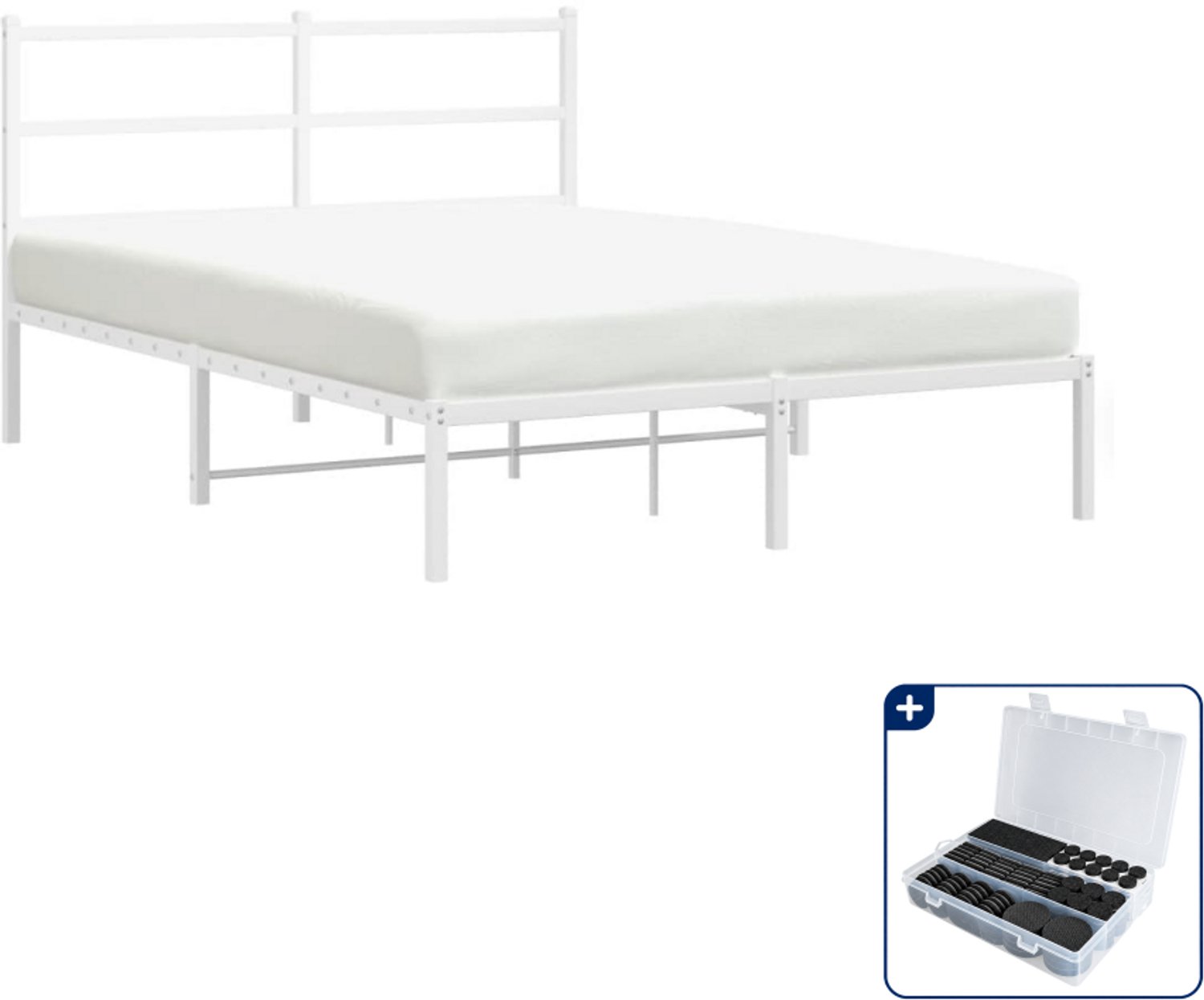 vidaXL bedframe - 140 x 190 cm - staal - wit - Inclusief antikrasvilt 177-delig