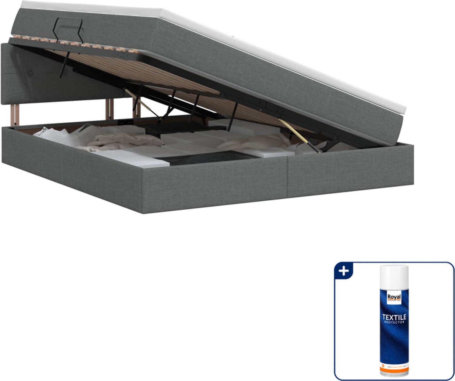 vidaXL opbergbed - Small double - 140 x 200 cm - donkergrijs - Inclusief textielbeschermer 500 ml Donker Grijn