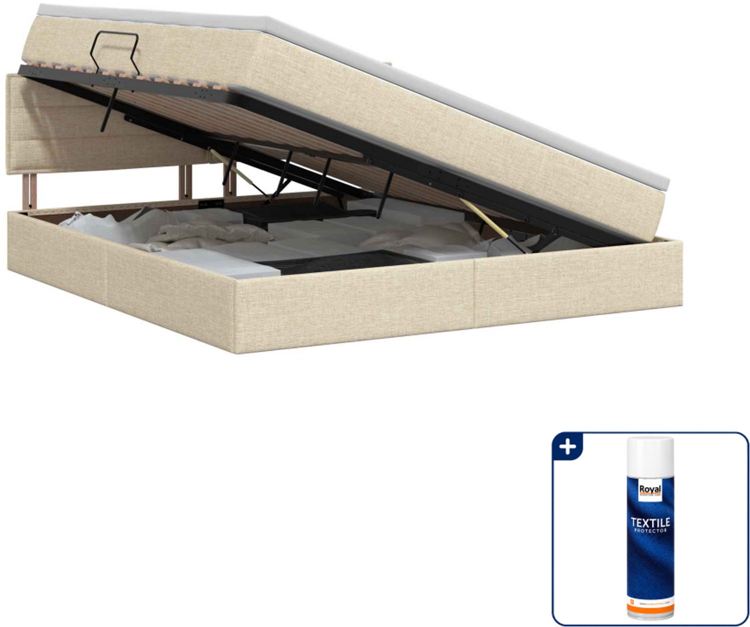 vidaXL Kingsize opbergbed met matras - 180 x 200 cm - crèmekleurig - Inclusief textielbeschermer 500 ml