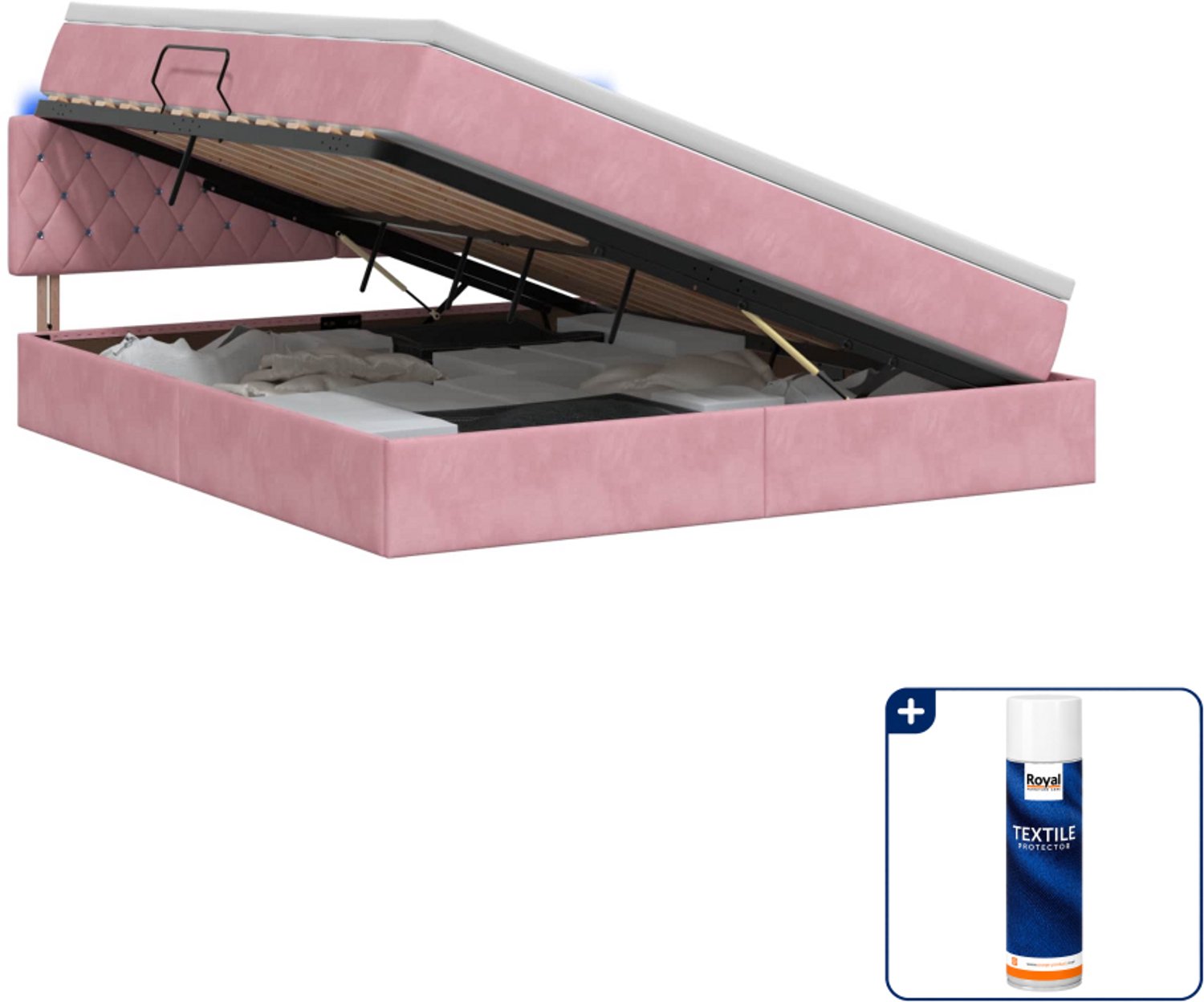 vidaXL queensize opslagbed met matras - 160 x 200 cm - roze - Inclusief textielbeschermer 500 ml