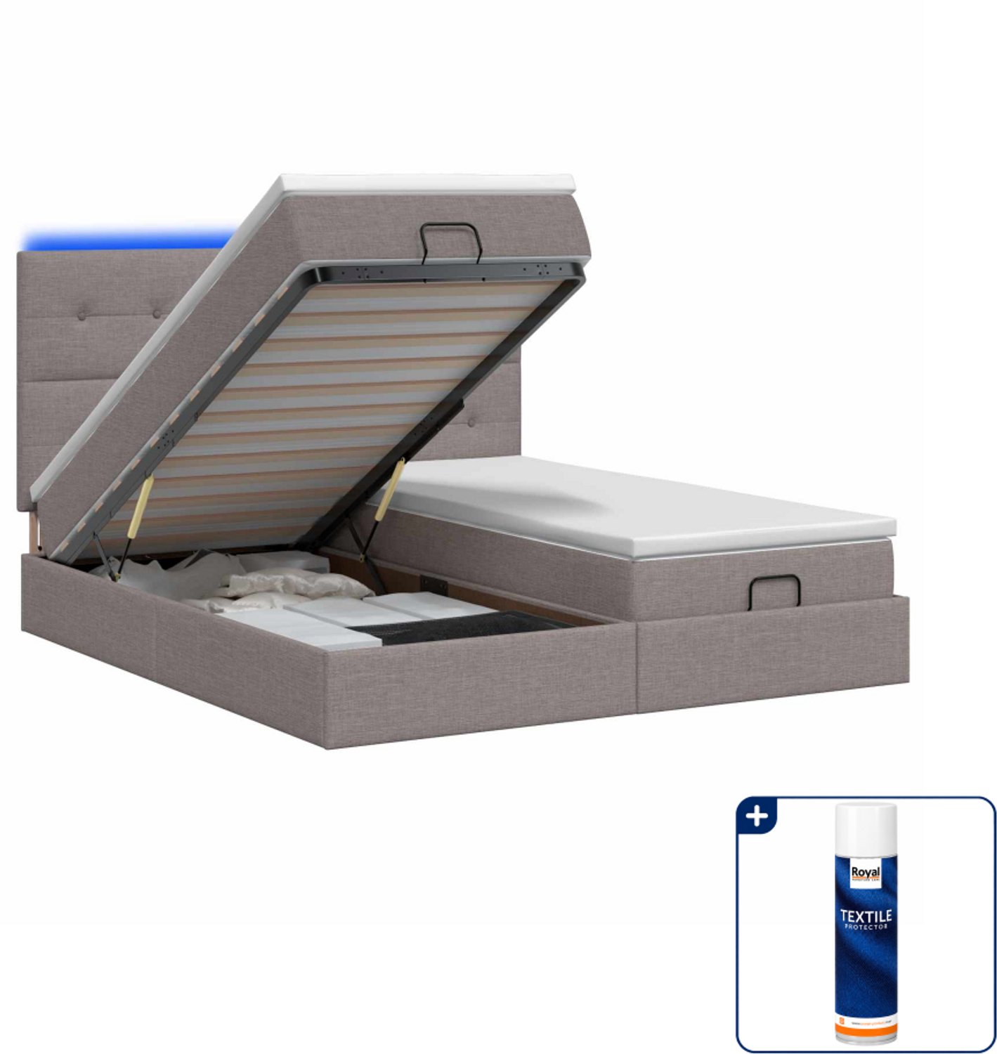 vidaXL queensize bed met matras en LED - 160 x 200 cm - taupe - Inclusief textielbeschermer 500 ml