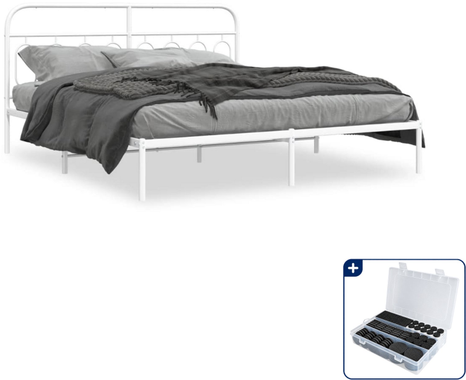 vidaXL Bedframe - 183 x 213 cm - staal - wit - Inclusief antikrasvilt 177-delig
