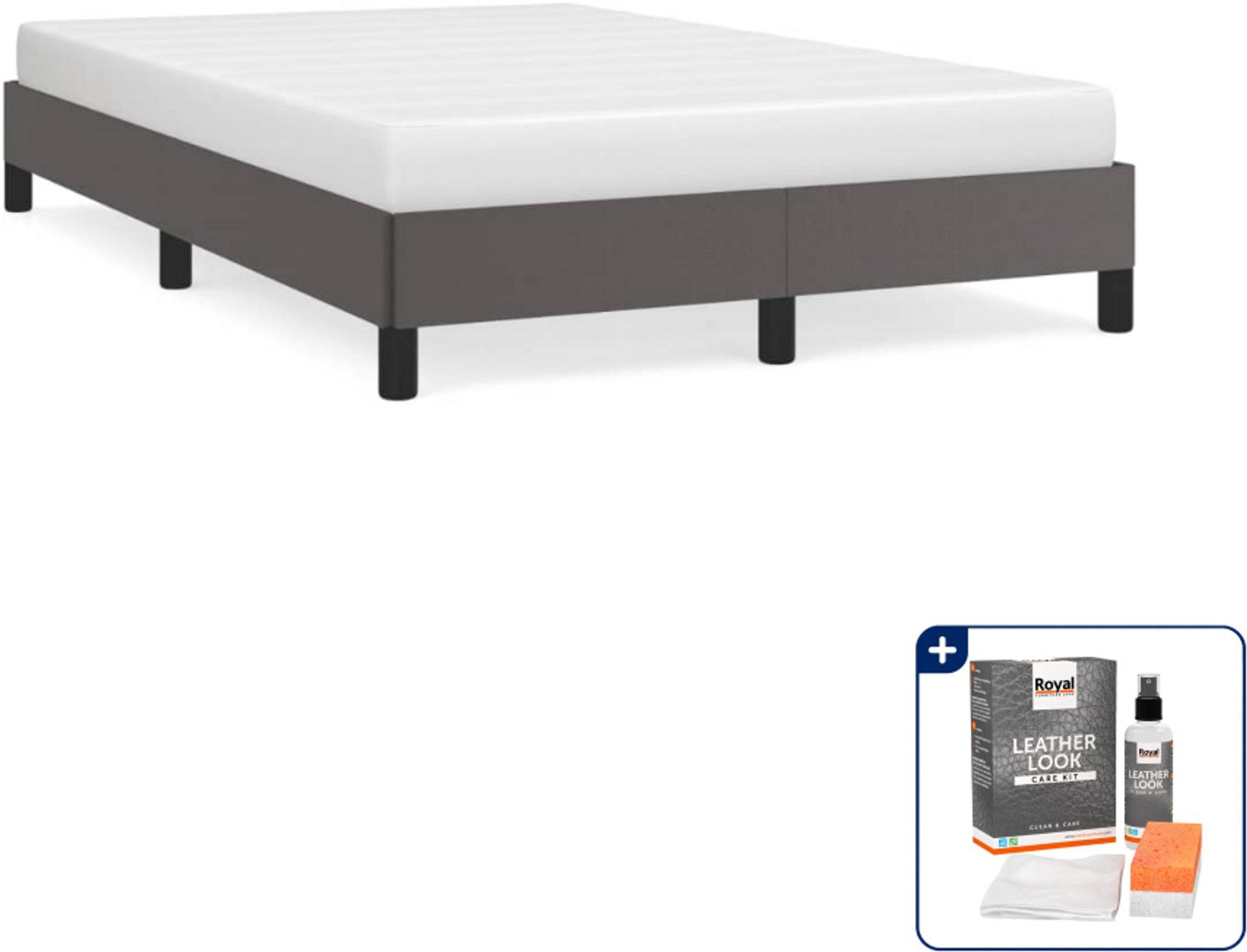 vidaXL bedframe - 120 x 190 cm - grijs - Inclusief onderhoudsset voor kunstleer 150 ml
